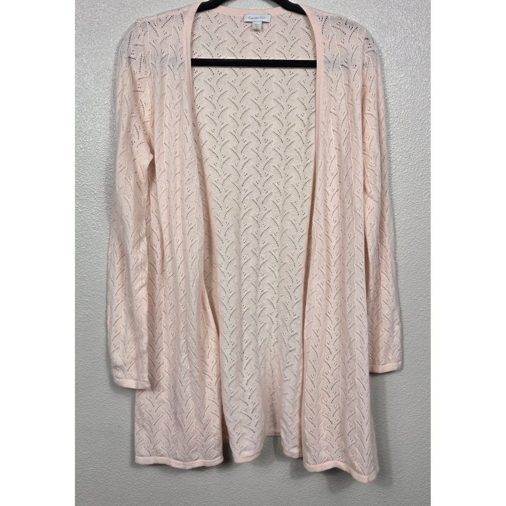Garnet Hill 100% Cashmere Pointelle Long Cardigan Size M Blush Pink